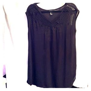 Forever 21 Black sheer top with lace accent Small